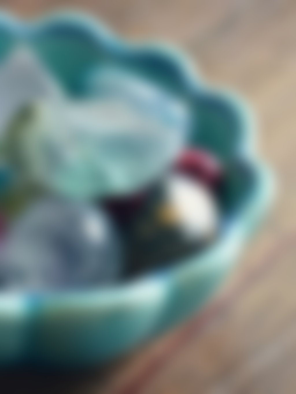 Crystals in jade green bowl